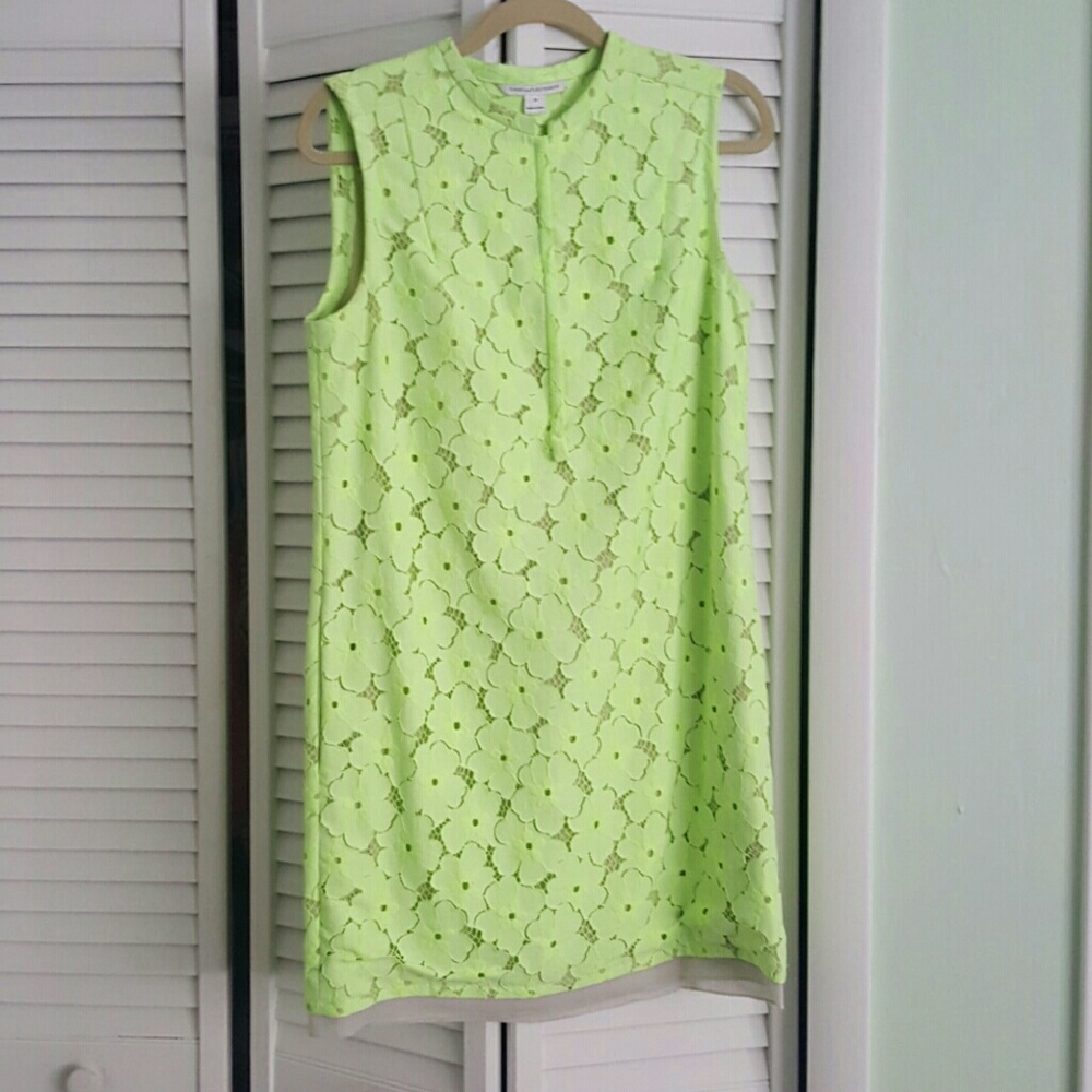Diane von furstenberg green flower lace dress 10